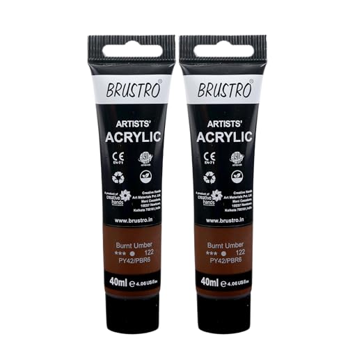 Image of BRUSTRO Artists Acrylic Paint Tube | 40ml, Burnt Umber (Pack of 2)|Non-Toxic, Water Based, Inter Mixable, Ideal for Painting, Textured Effects on Canvas, Paper, Fine Art Student and Professionals