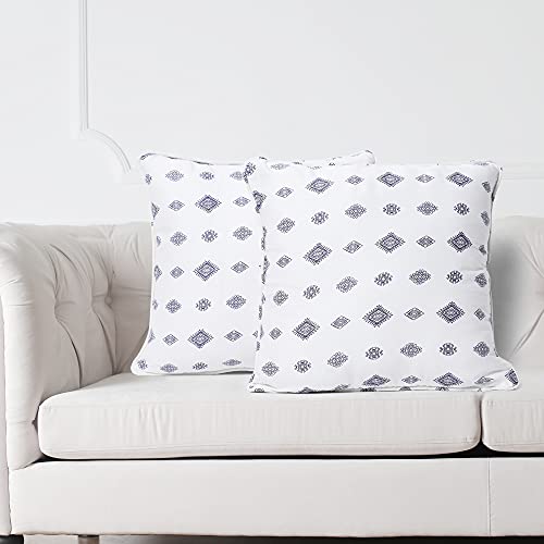 Image of Swayam Set of 2 Ethnic Motifs Cotton White Cushion Cover | 12 x 12 Inch | Soft Breathable Fabric with Hidden Zipper | Decorative & Stylish Cushion Covers for Sofa, Living Room, Bedroom & Couch