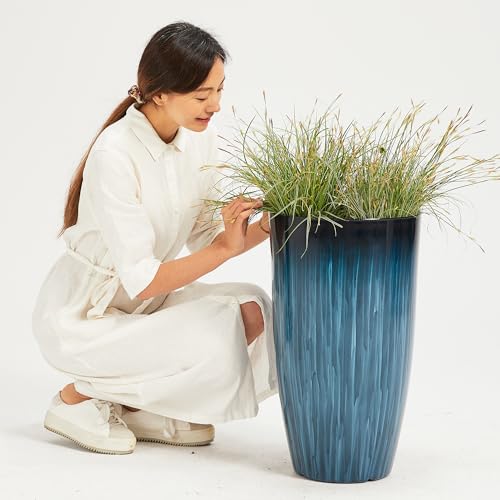 Worth Garden 23.5" Tall Plastic Planters Set of 2 with Drainage Holes, Gradient Blue Glossy Finish, Large Lightweight Round Plant Pots for Indoor Outdoor Use, Decorative Flower Pots for Front Porch by Worth - Used condition - Image 7