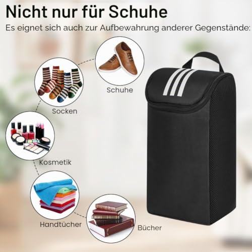 AOOWU Schuhbeutel Reise, Tragbare Fußball Schuhtasche, 600D Robuster Schuhtasche Schwarz, Staubdicht Wasserabweisende Shoe Bag mit Reißverschluss Tragegriff, für Reise, Fitness, Sport und Alltag