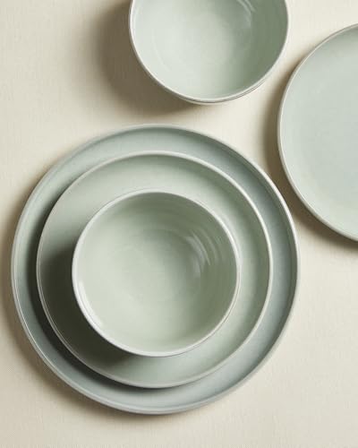 Image of Pokini 18 Piece Dinnerware Set for 6, Reactive Glaze Terracotta Plates and Bowls Set, Large Family-Sized Stoneware Dish Set for Gatherings, Chip and Scratch Resistant, Slate Green