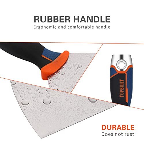 T Topbuilt 6" Flex Putty Knife，Stainless Steel Pro-Grade Taping Knife, Ergonomic Soft Grip, Dry Wall Taping Knife With Metal Hammer End #TOP3