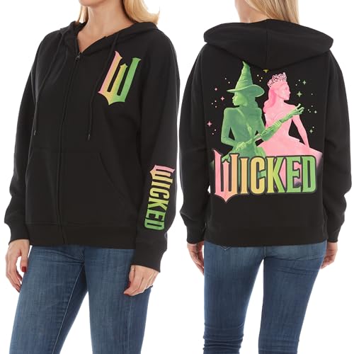 Wicked Glinda & Elphaba Womens Ladies & Juniors Black Zip Multi-Hit Hoodie