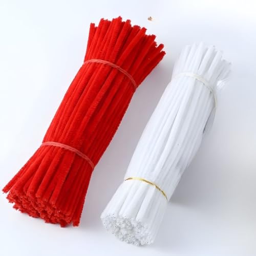 Inkarto White & Red Pipe Cleaners Pack of 2 (100 Pcs Each, 30 cm)...