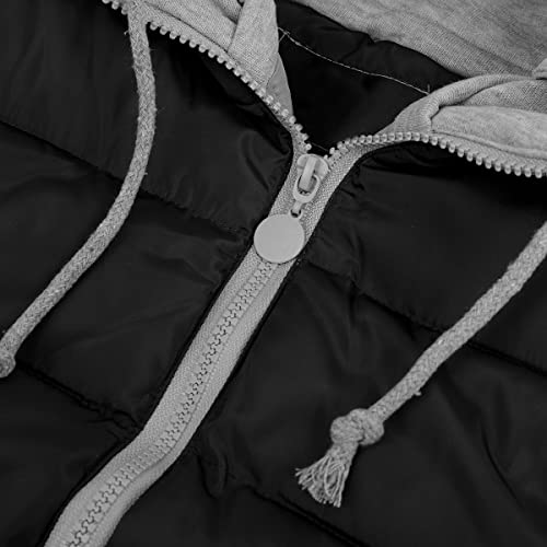 YYNUDA Damen Weste Steppweste mit Kapuze Leicht Daunenweste Warm Gesteppt Übergangsweste Winterweste Outdoorweste（Schwarz M）