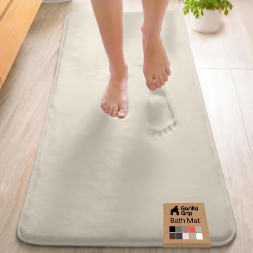 Image of GORILLA GRIP Memory Foam Bath Rugs, Soft Absorbent Velvet Bathroom Mats, Durable Dots on Underside, Machine Washable Bathmat, Carpet Rug Room Decor for Shower Floor, 60x24 Mat, Champagne