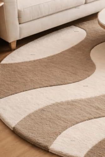 Image of Hand Tufted Carpet Nz Wool with Silk Abstract Design Non Slip Luxury Exclusive Rectangular Carpet for Living Room Bedroom (Size : 5x8 Ft, 152x244 CM), Multicolor