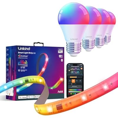 Linkind WiFi Smart Light Bulbs 4 Pack and LED Strip Lights RGB 10ft Compatible with Alexa and Google Home