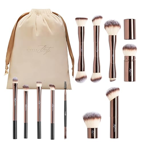 VIVELA 13 Brochas de Maquillaje Profesional + Bolsa de Viaje de...