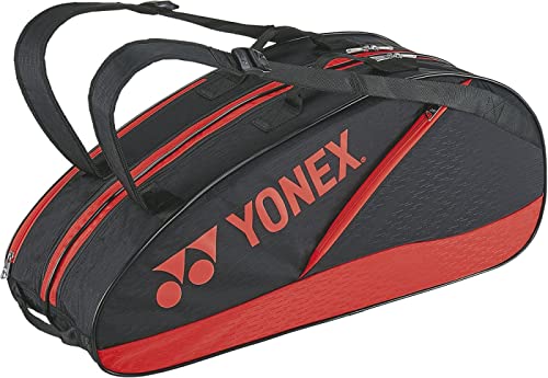 YONEX BAG2132R Tennis Bag Case, 6 Racquet Bags, Holds 6 Rackets, Black/Red (187)