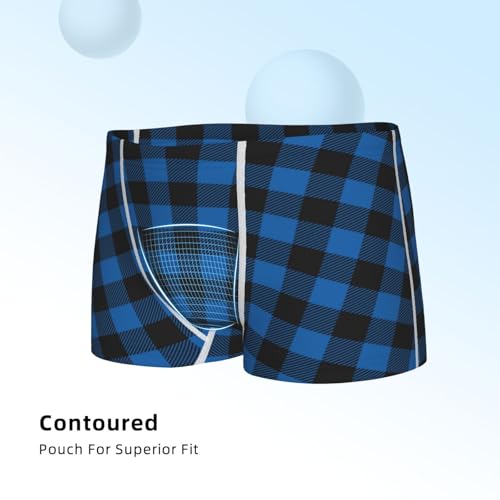 Boys' Cotton Boxer Brief Soft Underwear-Blue Black Plaid4