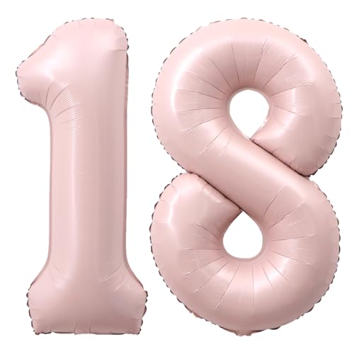 Image of 40 Inch Light Pink Number 18 Balloon 0-9 18th Foil Big Giant | Digital for Birthday Anniversary Graduation Decorations