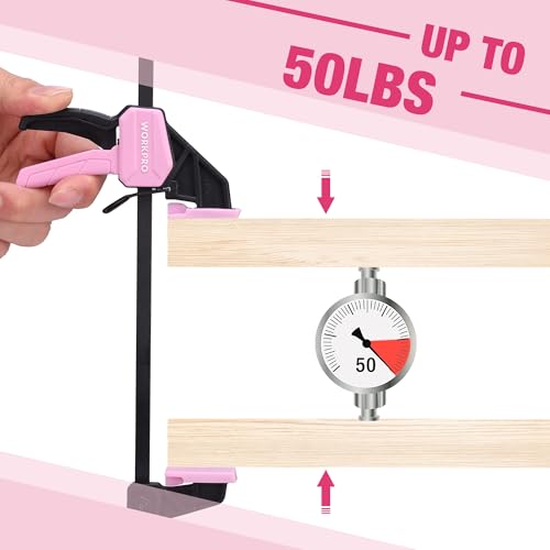 Image of WORKPRO 6 inch Mini Bar Clamps for Woodworking, 2-Pack One-Handed Clamp /Spreader, Light-Duty Screw-Change F Clamp with 50lbs Load Limit, Pink Ribbon