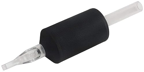 BISIBITA2 VORTEX 1.25-inch Soft Silicone Black Disposable Tattoo Tube Grips with Clear Long Tips 15pcs (7D)
