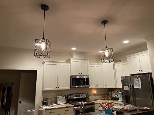 Hmvpl Farmhouse Pendant Light Fixtures, Set Of 2 Black Farmhouse Hanging Chandelier Lights With Glass Shade, Mini Industrial Ceiling Lamp For Kitchen Island Dining Room Over Sink Hallway Bedroom #TOP4