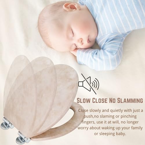 KECOP Toilet Seat, Elongated Toilet Seat, Soft Close Toilet Seat with Alloy Hinges Set, Easy to Clean and Install, Oval Elongated Toilet Seat Scratch Restitant(Beige) - Thumbnail 6