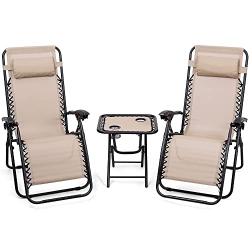 Overstock 3 Pcs Zero Gravity Chair Folding Lounge Table Chair Set Army Green/Brown #TOP1