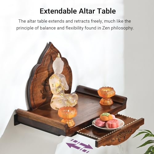 Mesa de altar de teca tallada a mano de doble nivel con cajón 4