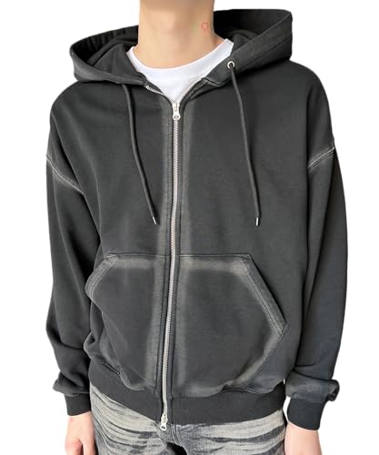 [ウィゴー] 男女兼用 Figments ジップパーカー ブラシ加工 ダブルZIP BIG パーカー トップス スウェット 服 カジュアル ストリート 韓国 ギフト プレゼント 春服 春 秋 冬 レディース F ブラック
