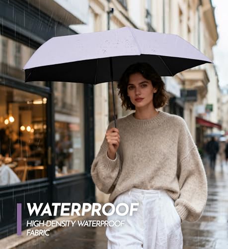 Image of LILAC Mini Travel Umbrella for Rain - 43 inch Large Coverage Small Compact Umbrella, Reinforced Strong Frame, Lightweight Portable Parasol with UPF 100+ UV Protection, Gifts for Adults, Seniors & Students