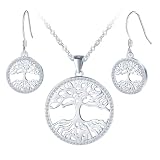 Yumilok Árbol de la vida collar Mujeres 925 plata esterlina Zirconia Árbol de la vida Stud Pendientes Piercing Huggie oído Conjunto de joyería