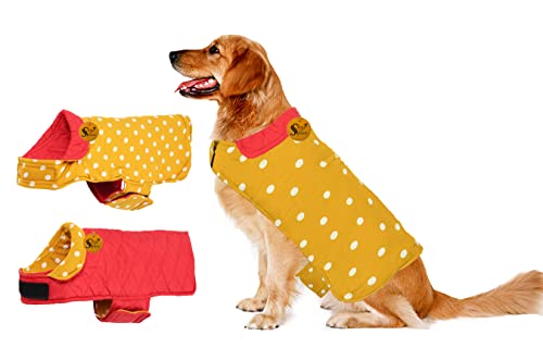 Image of Sage Square Dual-Sided Polka Dot Dog Jacket - Protective Cold-Weather Gear for Pets, Lightweight, Cushioned, Designed for Warmth & Comfort Indoors or Outside (Small - 10 Inches, Yellow & Red)