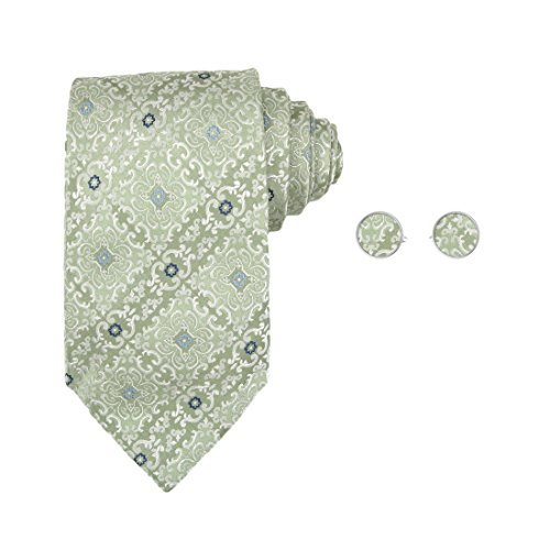 Y&G Green Pattern Neck Ties For Party 100% Silk Neck Ties Cuff-Link Set Travel Dates A1164 Dark Sea Green,Dark Blue #TOP2