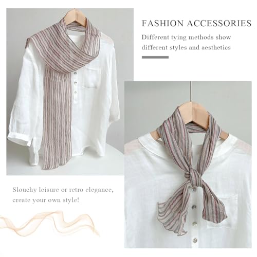 Skinny Scarf Linen Scarves Colorful Stripe Pattern Narrow Long Neckerchief Neck Scarf Hair Band Handle Wrap Ribbon4