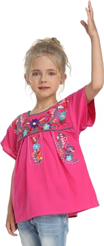 Image of YZXDORWJ Mexican Blouse for Girls Traditional Embroidered Summer Short Sleeve Peasant Blouse for Kids