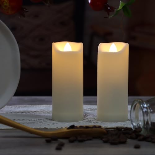 Image of QIDEA 2 inchX5 inch Outdoor Waterproof Flameless Candles with Timer, Battery Operated Flickering Led Pillar Candles, Electric Plastic Fake Candles for Home Garden Wedding Halloween Xmas Decorations 4 Pack