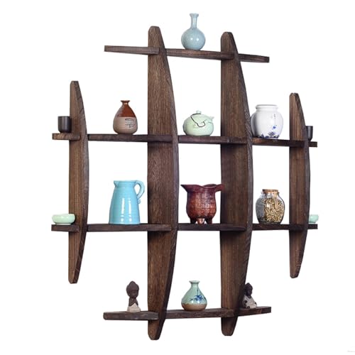 Coffee Mug Display Wall Mounted, Solid Wood Chinese Sphere Shelf Mug Rack, Tea Cup Holder, Mug Shelf for Wall Living Room Kitchen Office