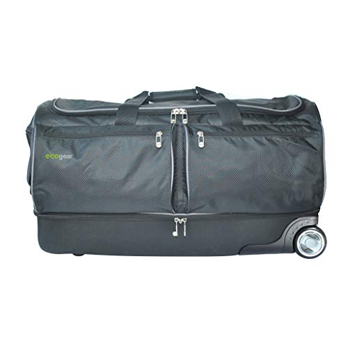 Ecogear 28in Wheeled Duffel with Garment Rack Black Solid Polyester Drop Bottom Multi-Compartment Rolling Water Resistant
