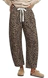loveimgs Women Baggy Cheetah Print Barrel Jeans Leopard Printed Denim Barrel Pants Elastic Waist Wide Leg Jean Drawstring Y2k, Classic Leopard, Large