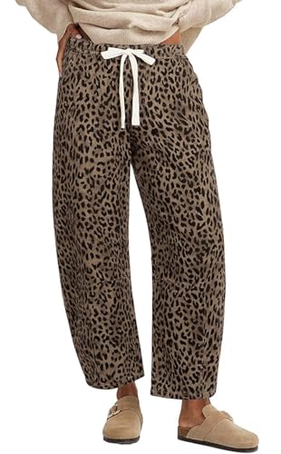 loveimgs Women Baggy Cheetah Print Barrel Jeans Leopard Printed Denim Barrel Pants Elastic Waist Wide Leg Jean Drawstring Y2k, Classic Leopard, M
