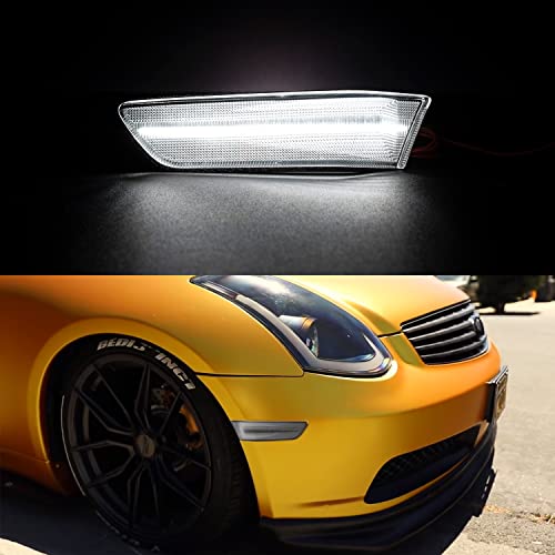 Nslumo Amber White Switchback Led Side Marker Lights For 2003-2007 Infiniti G35 Coupe Skyline V35 Clear Lens Front Bumper Side Marker W/Sequential Amber Led Turn Signals Blinkers Side Marker Assembly #TOP6