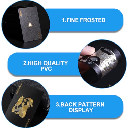 1 Pcs Plastikspielkarten, Kartenspiele, wasserfeste Spielkarten, Geschenk Partyspiel Spielkarten (Schwarzes vergoldetes Quadratmodell) – Bild 5