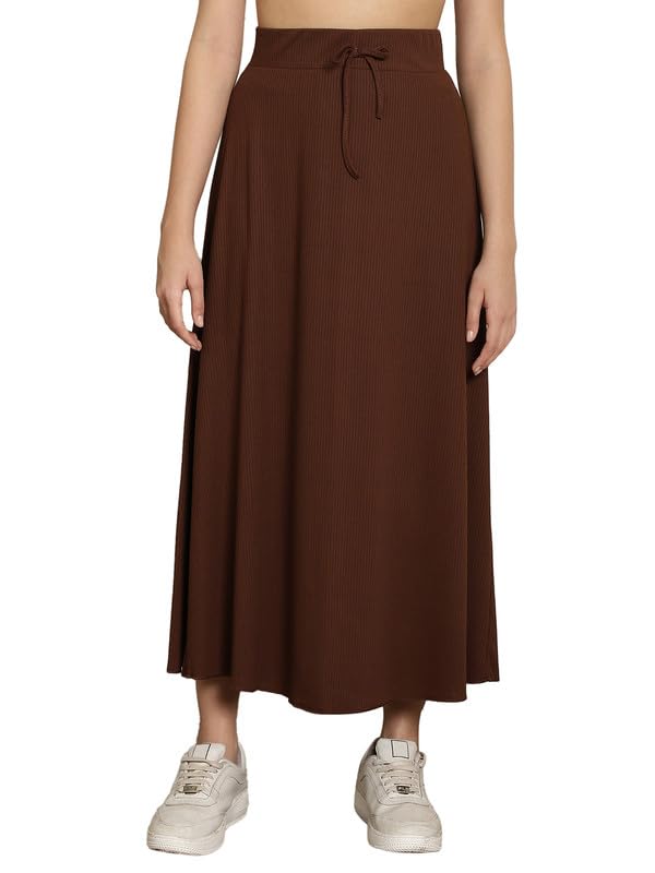 Image of NEUDIS Women Black Ribbed Flared Maxi Skirt