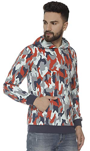 Image of Veirdo Men's Stylish Fleece Hooded Sweatshirt - Camouflage (XX-Large, Multi-Coloured)