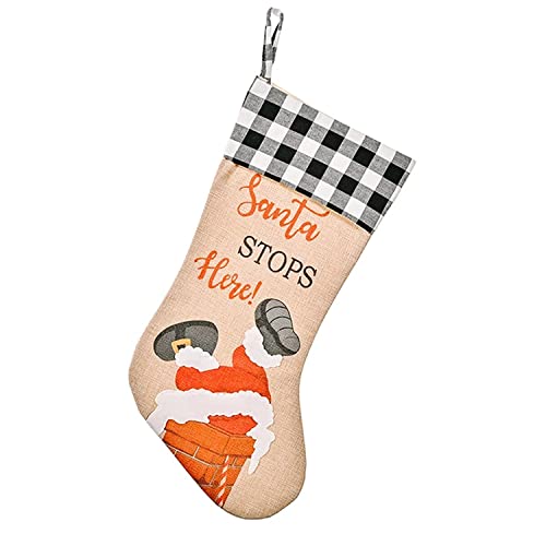 KAZOLEN 18" Large Christmas Stockings, Personalized Christmas Stockings Linen Burlap Applique Rustic Customized Xmas Stockings, Fireplace Hanging Stockings Decorations (B)