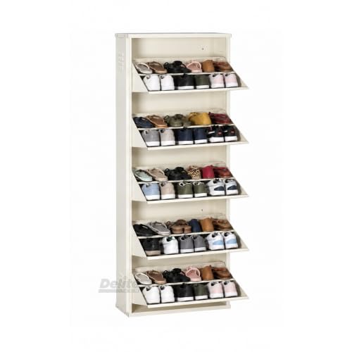 Image of DELITE KOM AIRO 24 inch 10 Shelf Double Decker Metal Shoe Rack Wall Mount for Home with Lock | Air-Vent Panels Keep Shoes Odour-Free | 30 Shoes /50 Slippers | 1Yr Warranty | 67x24x8 Ivory | DIY