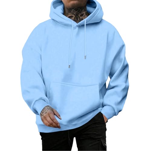 Hoodies for Men Pullover,Casual Solid Color Drawstring Pullover Hoodies - Fall Drop Shoulder Sweater Loose Fit Fashion Top