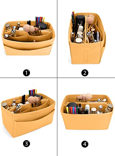Image of LEXSION Felt Purse Bag Organizer Insert with zipper Bag Tote Shaper Fit Speedy Neverful PM MM, Light Yellow, Medium
