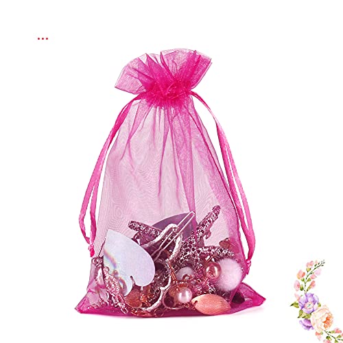 Image of HRX Package Hot Pink Organza Bags 100pcs, 4 x 6 inch Mesh Drawstring Gift Bags Jewelry Pouches Small Sachet for Christmas Candy Party Favor