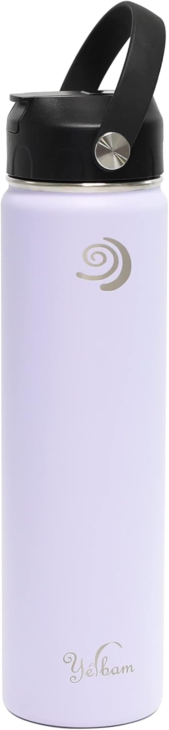 24oz Stainless Steel Insulated Water Bottle One-Touch Open Chug Lid & Covered Straw Lid Wide Mouth Direct Drink Paracord Strap Dishwasher Safe Leakproof Sweat-Free BPA-Free (Light Periwinkle)
