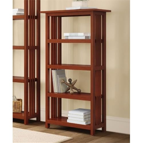 Alaterre Furniture Mission Book Shelf-4 Tier Bookcase with Adjustable Shelves for Living Room or Home Office, 48-Inch, Cherry