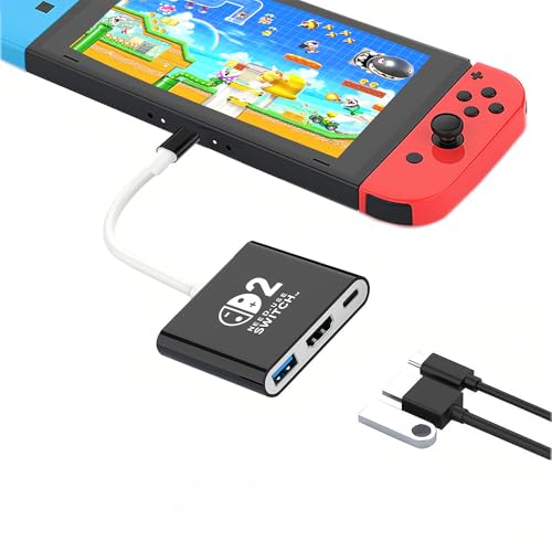 Switch 2ドック【2025新登场·安全認証】switch 2 ドック 互換 3in1 直接テレビ出力 HDMI/4K@60Hz/PD100W/USB3.0 互換 テレビ接続 ポータブル Switch 2/ノートパソコン/携帯電話/タブレットに対応 (黒白)