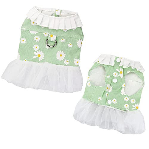 Dog Dress With Harness D-Ring Puppy Pet Clothes Outfit Shirt Flower Costume For Small Girl Dogs Daisy (Small, Green) #TOP6