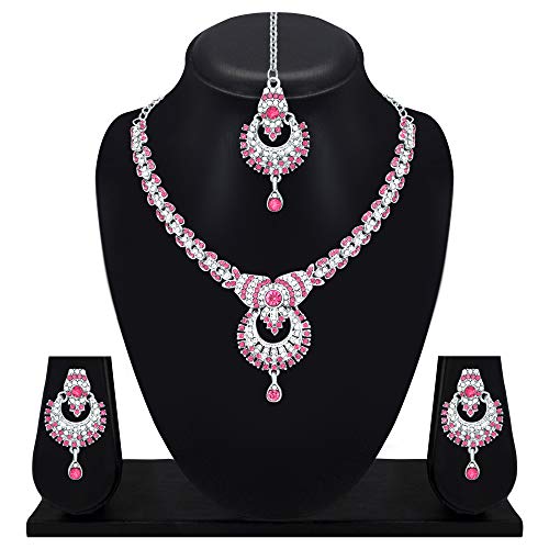 Image of Atasi International Delightful Rhodium Silver Plated Alloy Choker Necklace Set For Women