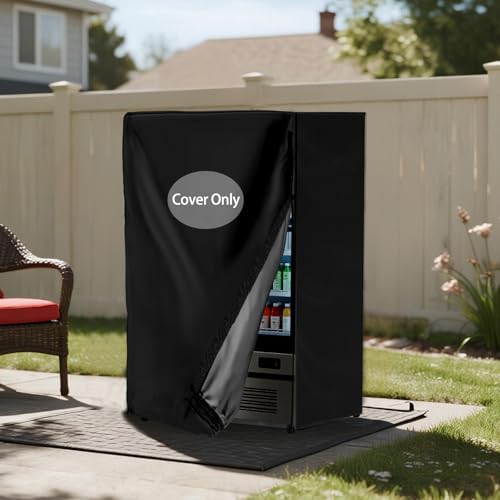 Image of Mini Fridge Cover, Waterproof Upright Outdoor Refrigerator Covers 22" W X 23" D X 34" H Heavy Duty Beverage Beer Refrigerators Cover for Most 3.0 Cubic Compact Mini Freezer, Black
