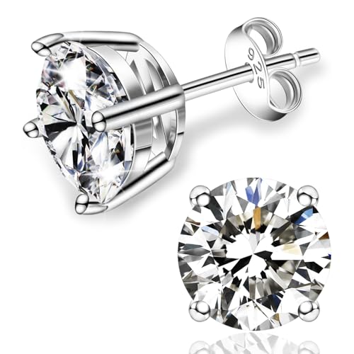 Moissanite Stud Earrings for Women Men, S925 Sterling Silver 18K White Gold Earrings Jewelry, 1-4ct D Color VVS1 Clarity Imitation Diamond Earring Gifts for Birthday Anniversary